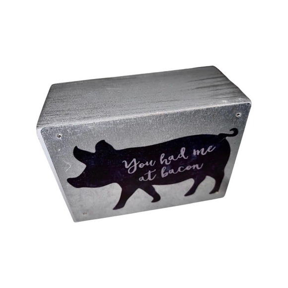 Farmhouse Tiered Tray Decor Piggy Bacon Tea Towel Wood Sign - Picture 3 of 3